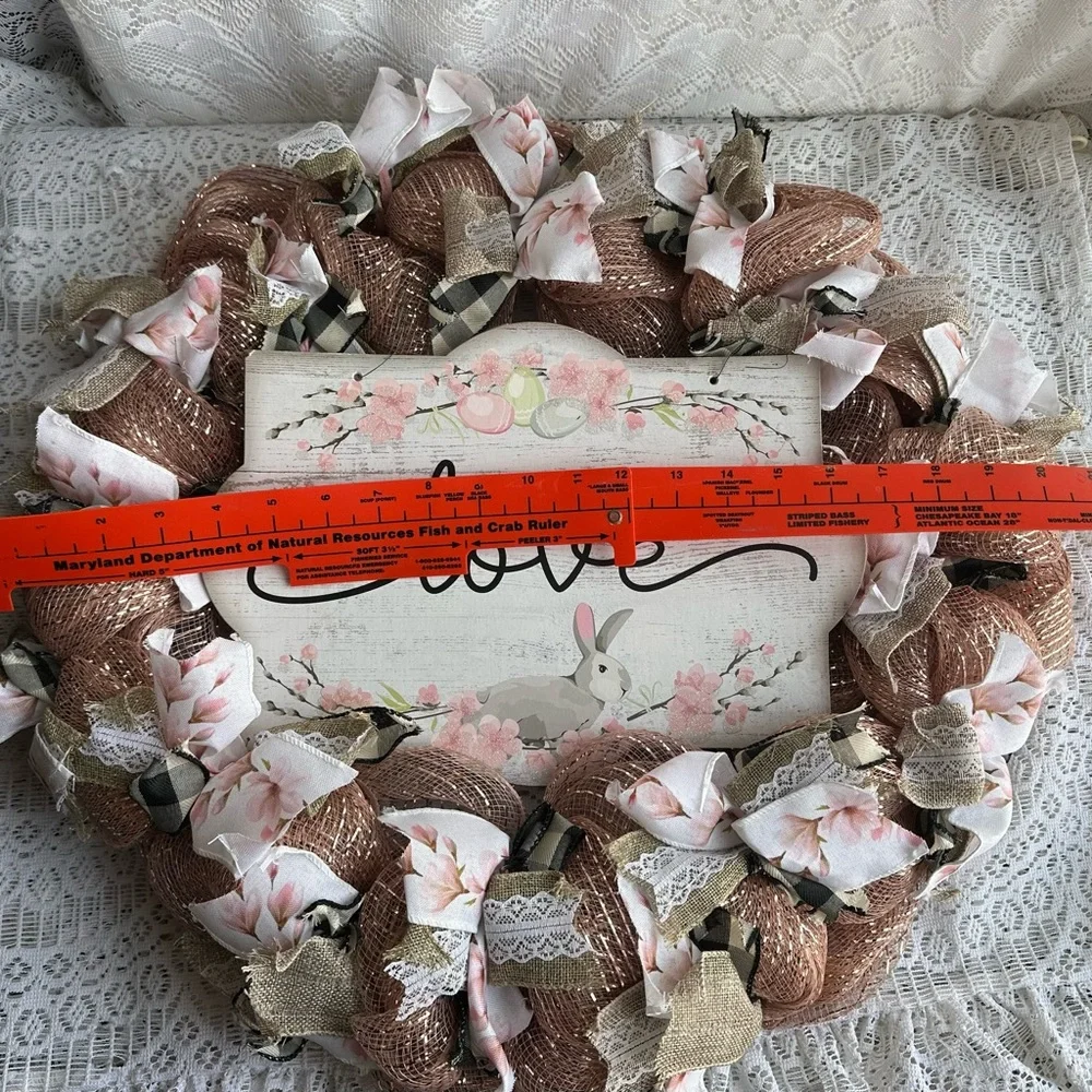 Spring Easter Mesh Bunny Wreath 21” W